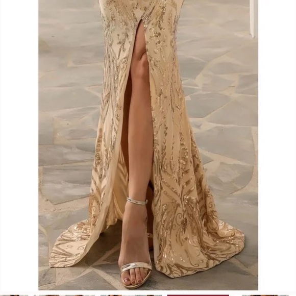 Sequins V neck slit thigh formal party evening Luxe dress. Sorry no returns. - Picture 6 of 8